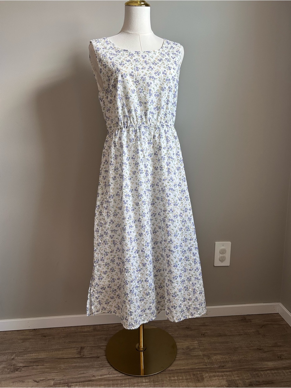 Pink Martini Forget Me Not Dress Blue White Purple Floral Print 100% cotton midi
